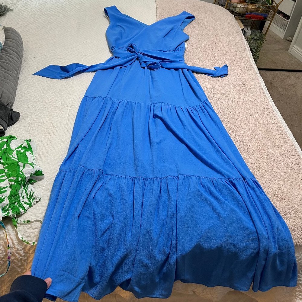 Lily Pulitzer Maurine Blue Thistle Maxi Dress with Tiered Skirt, Size 14/XL